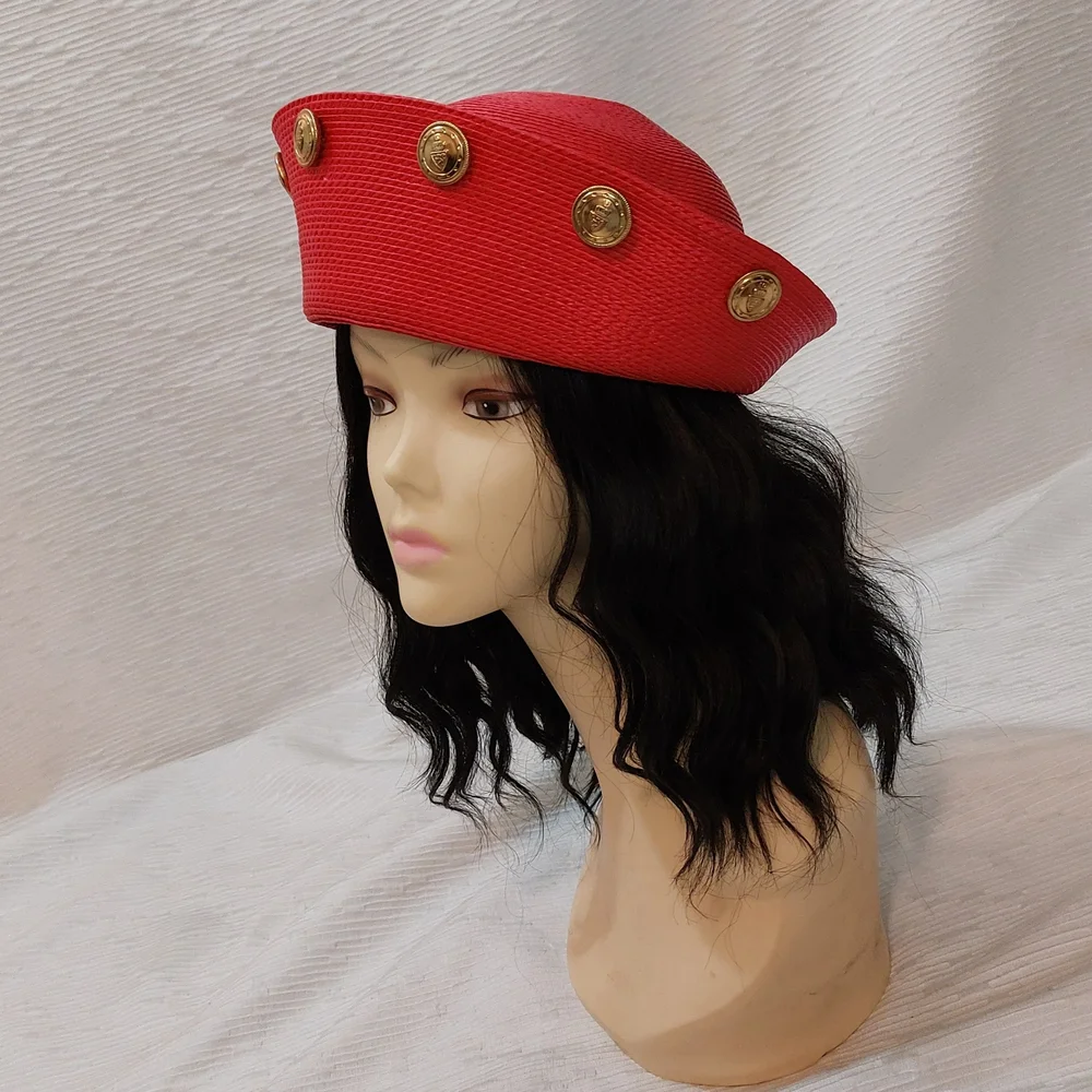 Vintage Red Beret with Gold Medallion Accents - Women Accessories - Picture 6 of 14